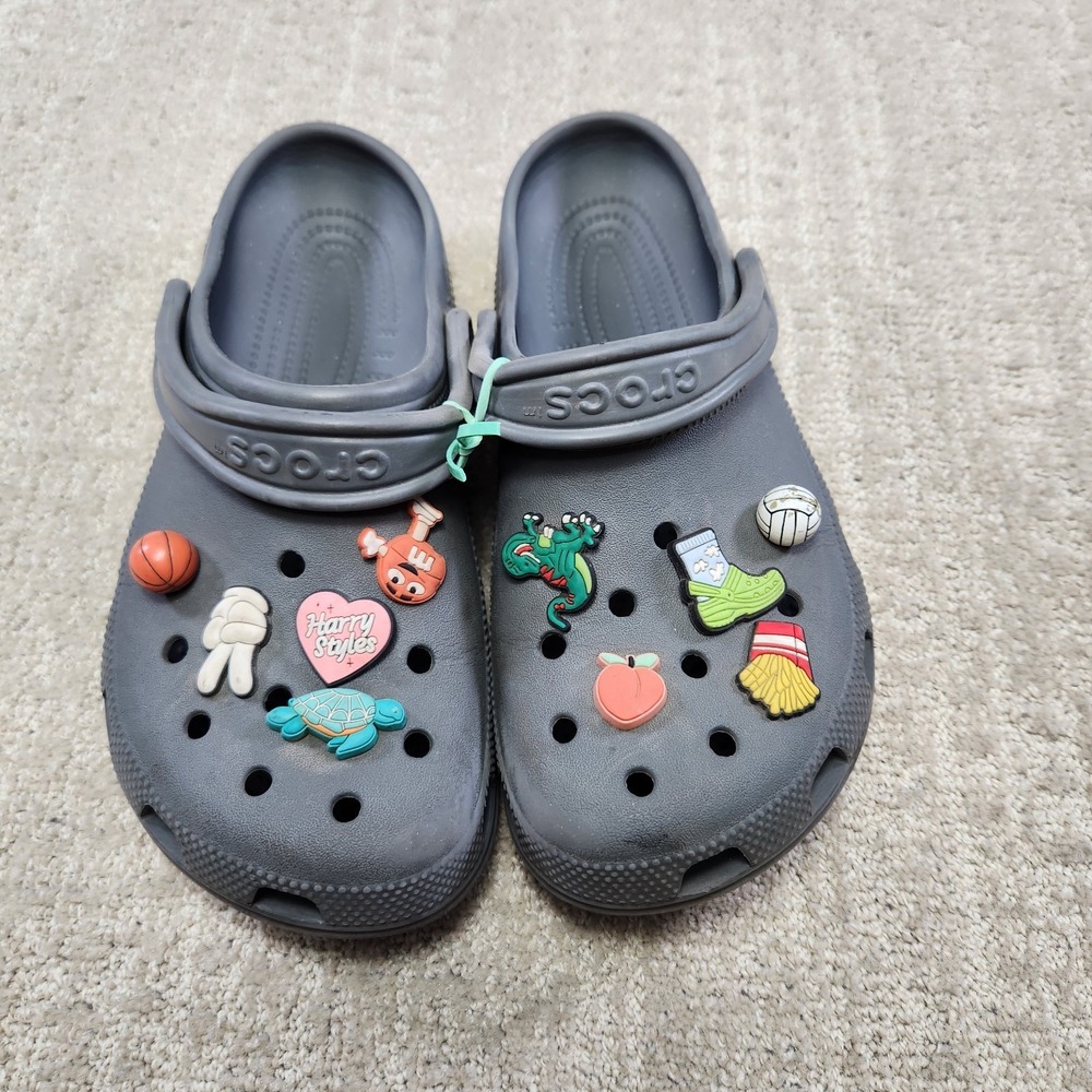 Crocs Sandals Clog Shoes Women 9 Men 7 Gray Charms